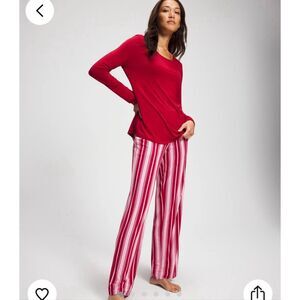 NWT Soma Cool Nights Packaged Long-Sleeve Pant Pajama Set-SLEIGHBELL STRIPE RED